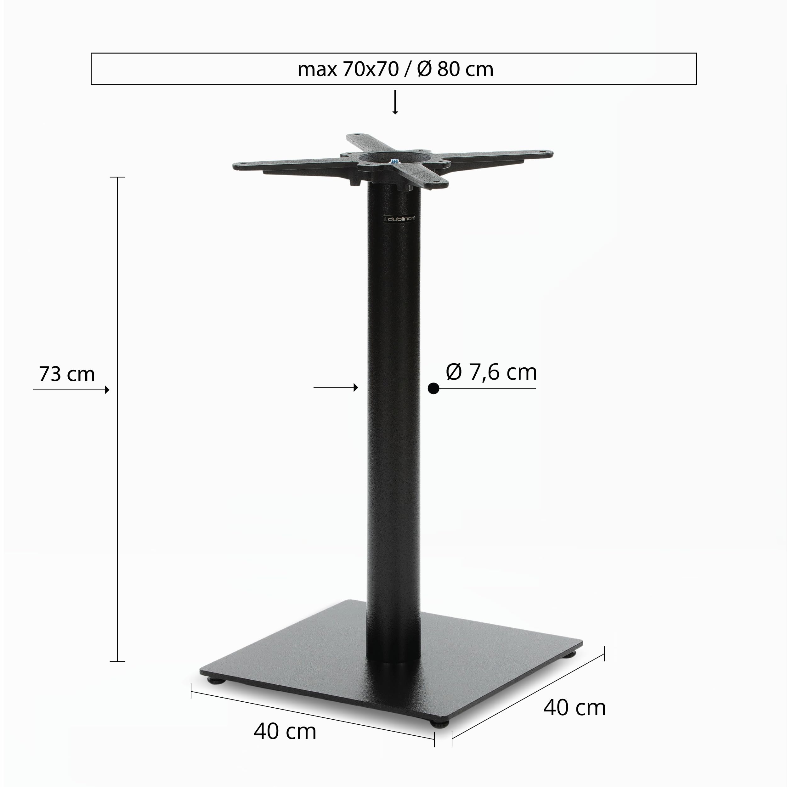 Premium Tischgestell Stahl- PJ6087 | schwarz | Höhe 72 cm | Bodenplatte 40x40 cm | max. Tischplattengröße 70x70 cm | Ideal für Esstische