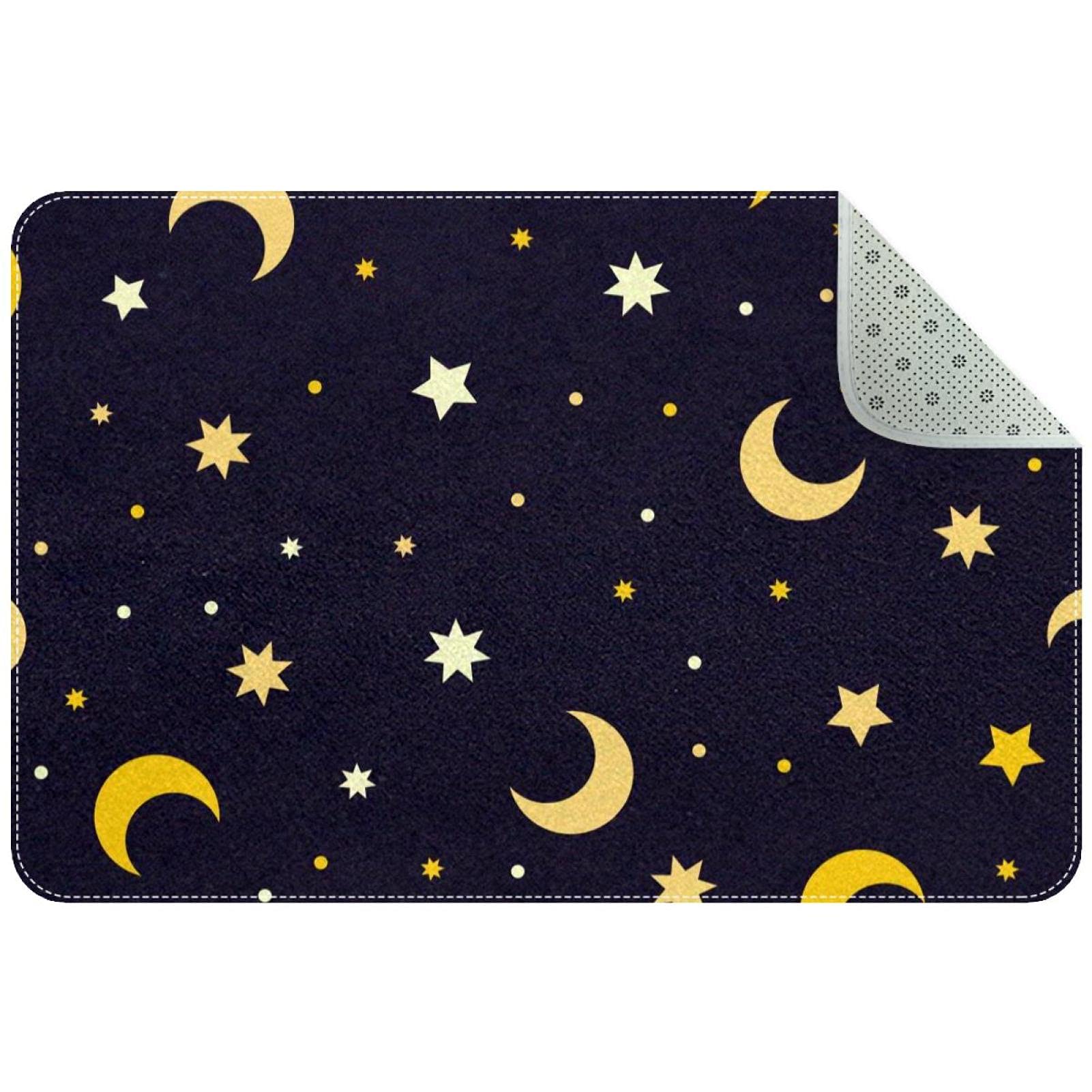 Paillasson bleu foncé lune et étoiles tapis d'entrée antidérapant lavable