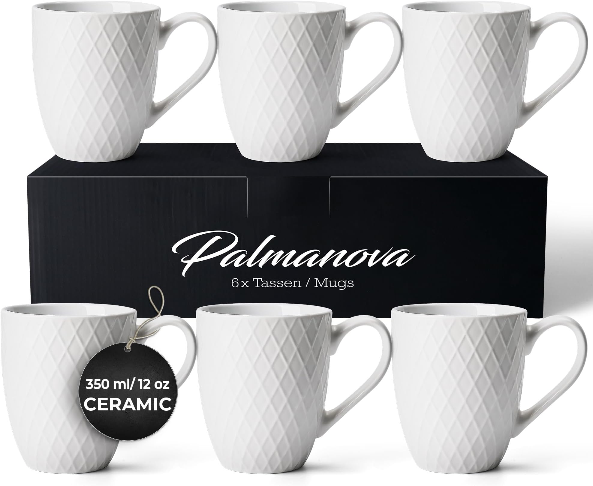 MIAMIO โ 6 x 400 ml โ Coffee mug set/mug - Modern ceramic mug Matt - Coffee mug large - Palmanova Collection (White)