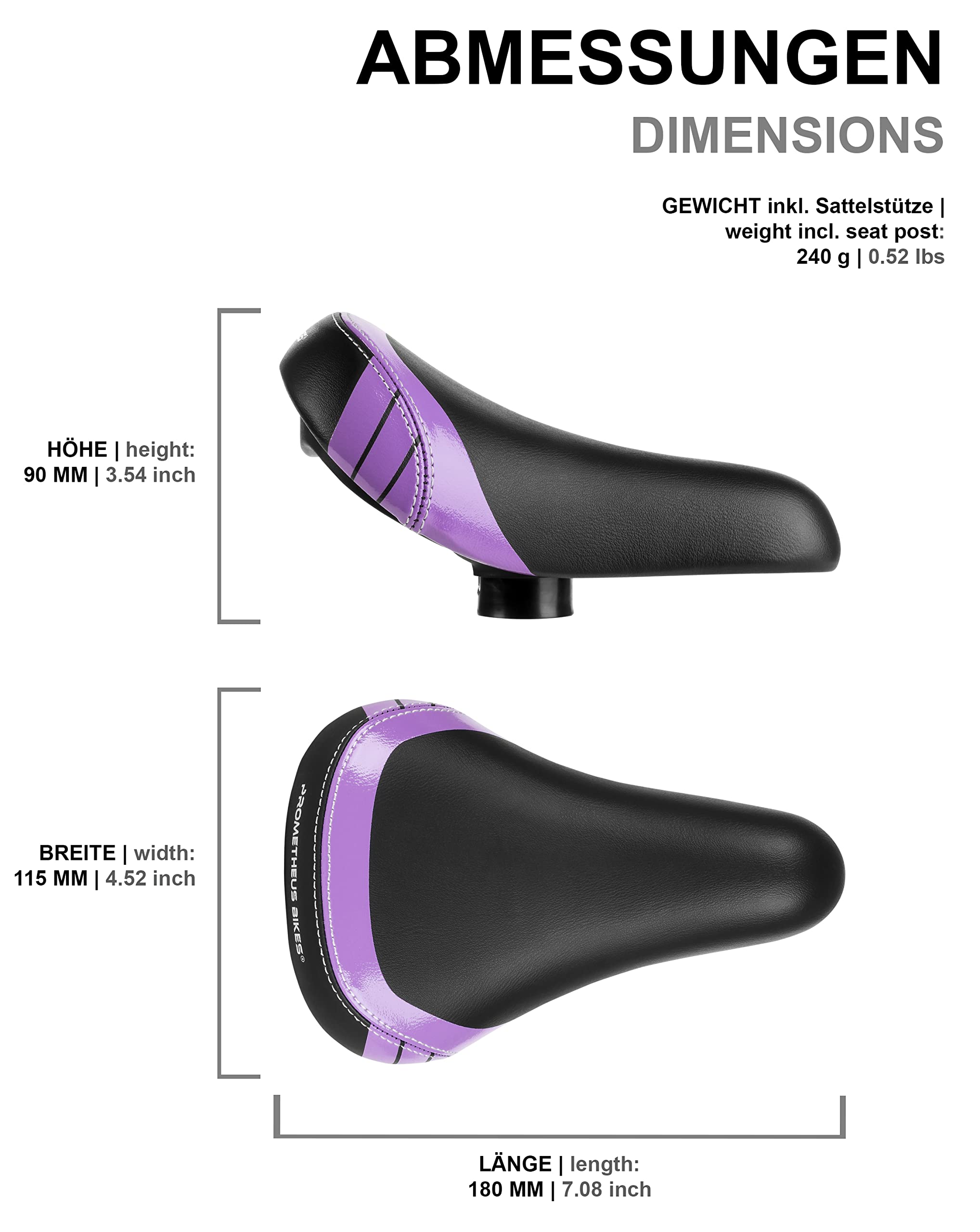 Prometheus Sella Bici Bambino 10-12 Pollici – Ergonomiche, Con Reggisella 22,2 Mm, Per Bici E Balanzone