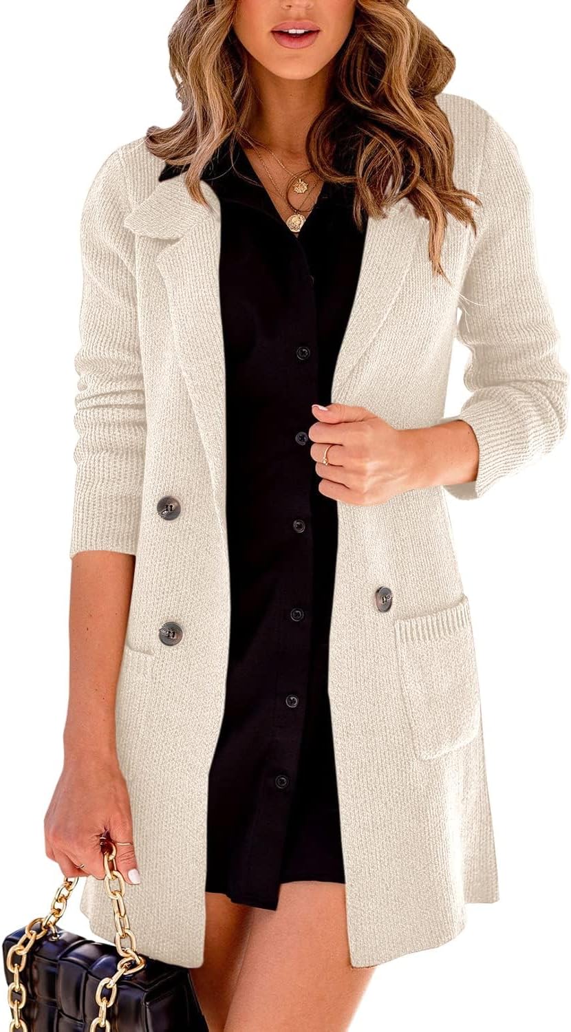 Danedvi Women Open Front Lapel Collar Cardigan Button Down Long Sweaters Cardigan Solid Outerwear Coats