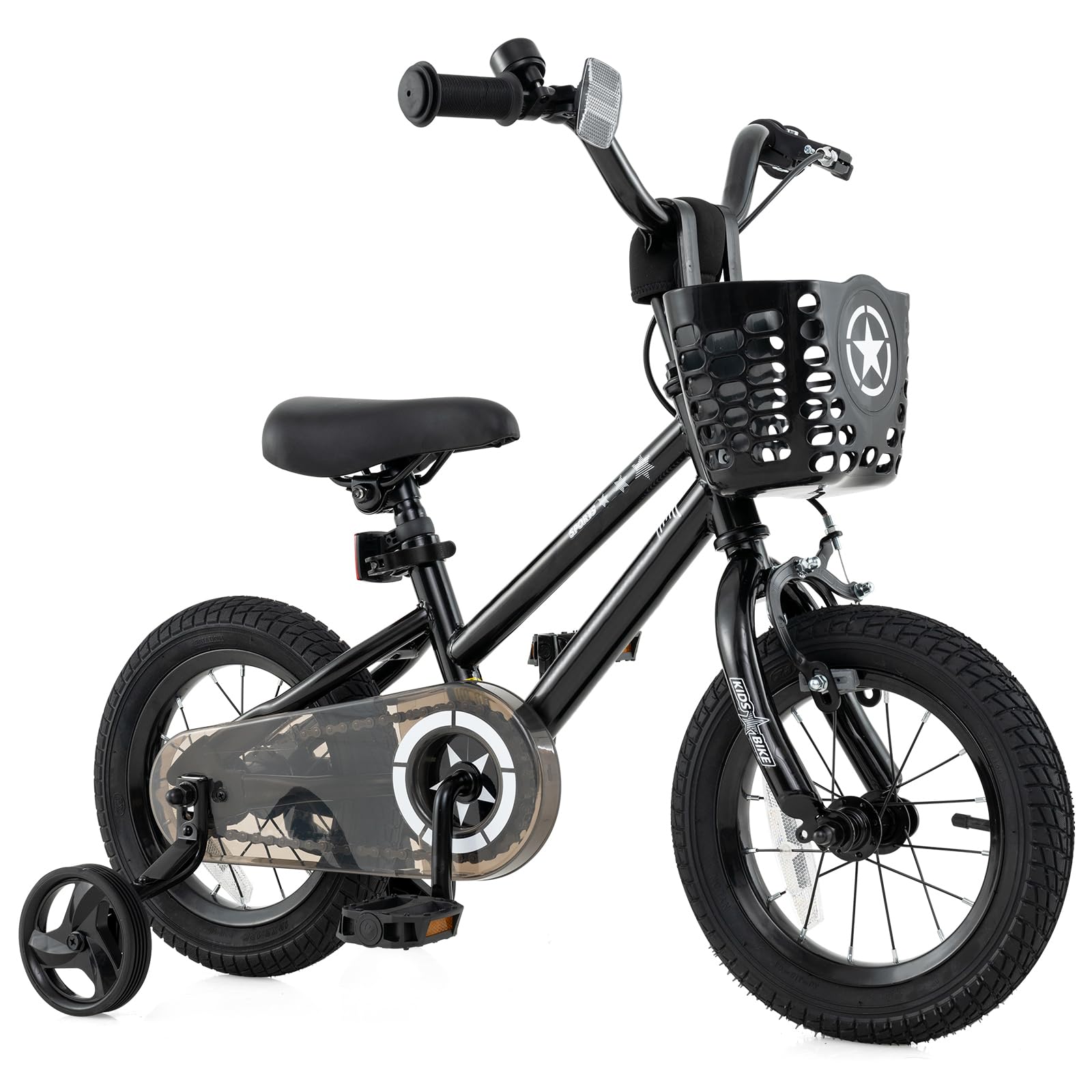 BABY JOY Starry Kids Bike, 12 14 16 18 Inch Bicycle with Training Wheels, Storage Basket, Adjustable Handlebar &amp; Seat, Handbrake &amp; Coaster Brake, Girls Boys Bike