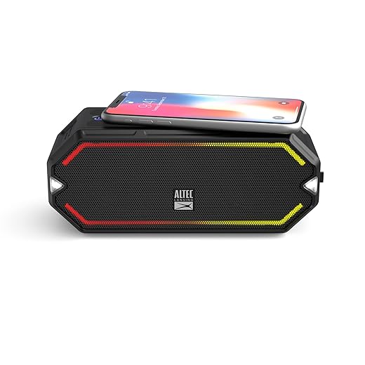 Altec Lansing HydraBlast Wireless Portable Bluetooth Speaker, IP67 Waterproof for Parties, USB C Rechargeable Outdoor Speakers with Built in Phone Charger and LED Lights, 20 Hour Playtime