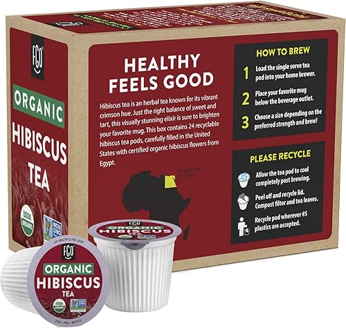 Miniatura 3 de FGO - Cápsulas K-Cup de té de hierbas de hibisco orgánico, 24 cápsulas compatibles con Keurig, té naturalmente sin cafeína, té verde prémium con