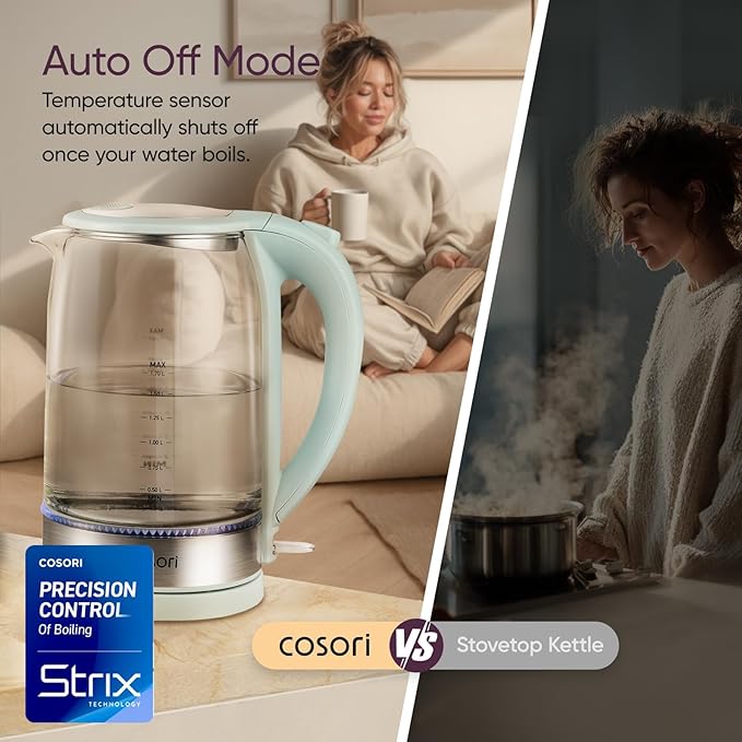 Tetera Eléctrica Cosori 1.7L Vidrio Borosilicato 1500W Verde miniatura 7