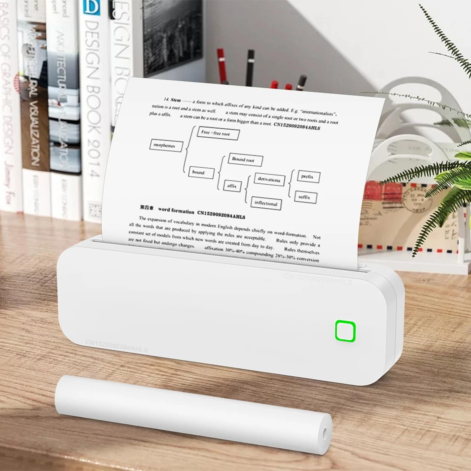 Stampante Termica, Stampante Portatile Wireless per Viaggi, Stampante Termica A4 Senza Inchiostro con Carta Termica e limitatore di Carta (White)