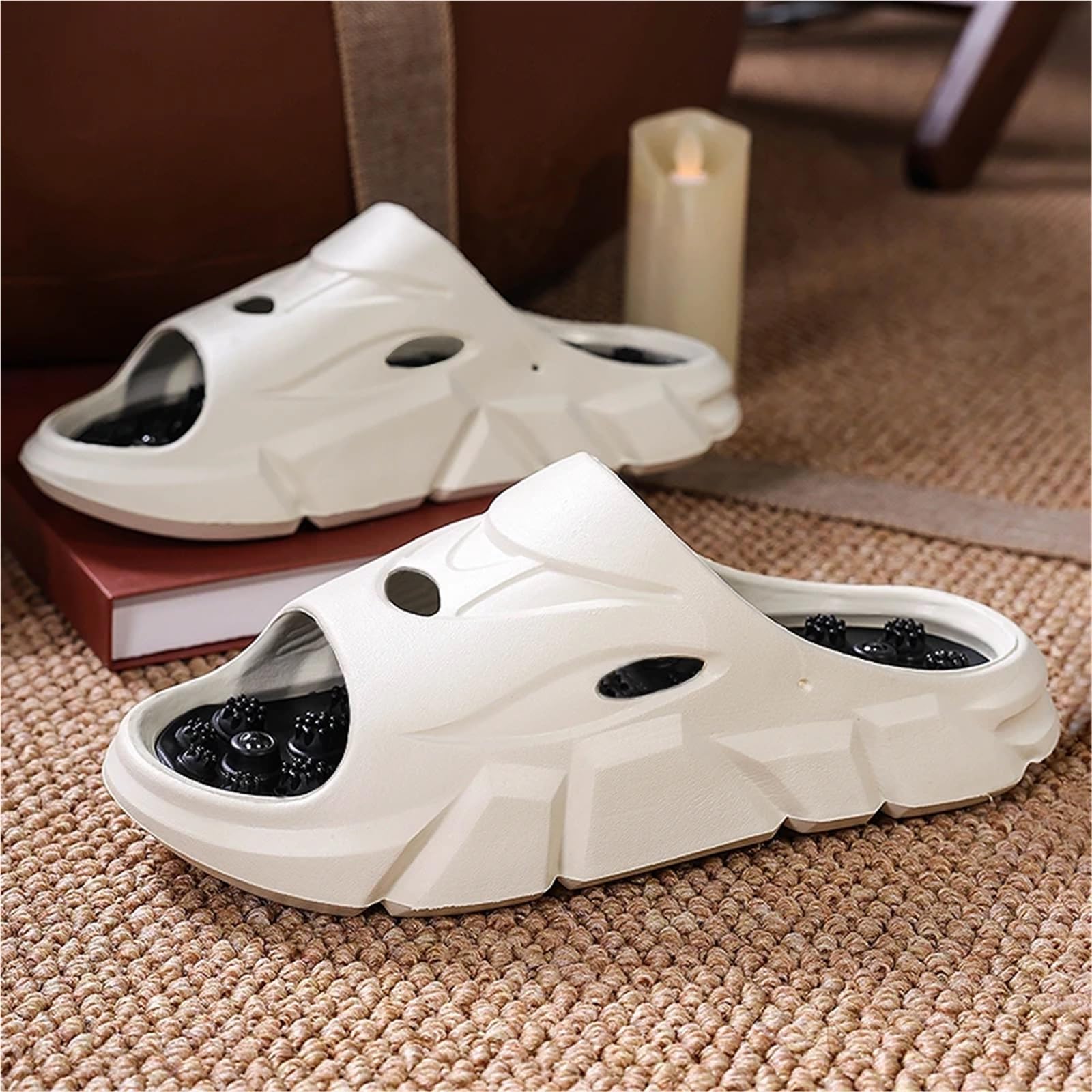 Sommer Männer Massage Hausschuhe Seiten Indoor Outdoor Sandalen Strand Casual Schuhe Weiche Sohle Slides Flip-flops männer(Khaki,41)