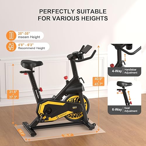 Miniatura 8 de Exercise Bikes for Home,Indoor Cycling Bike with Adjustable Magnetic,Brake Pad Resistance Silent Belt Drive,330lbs Weight Capacity &Upgraded Version