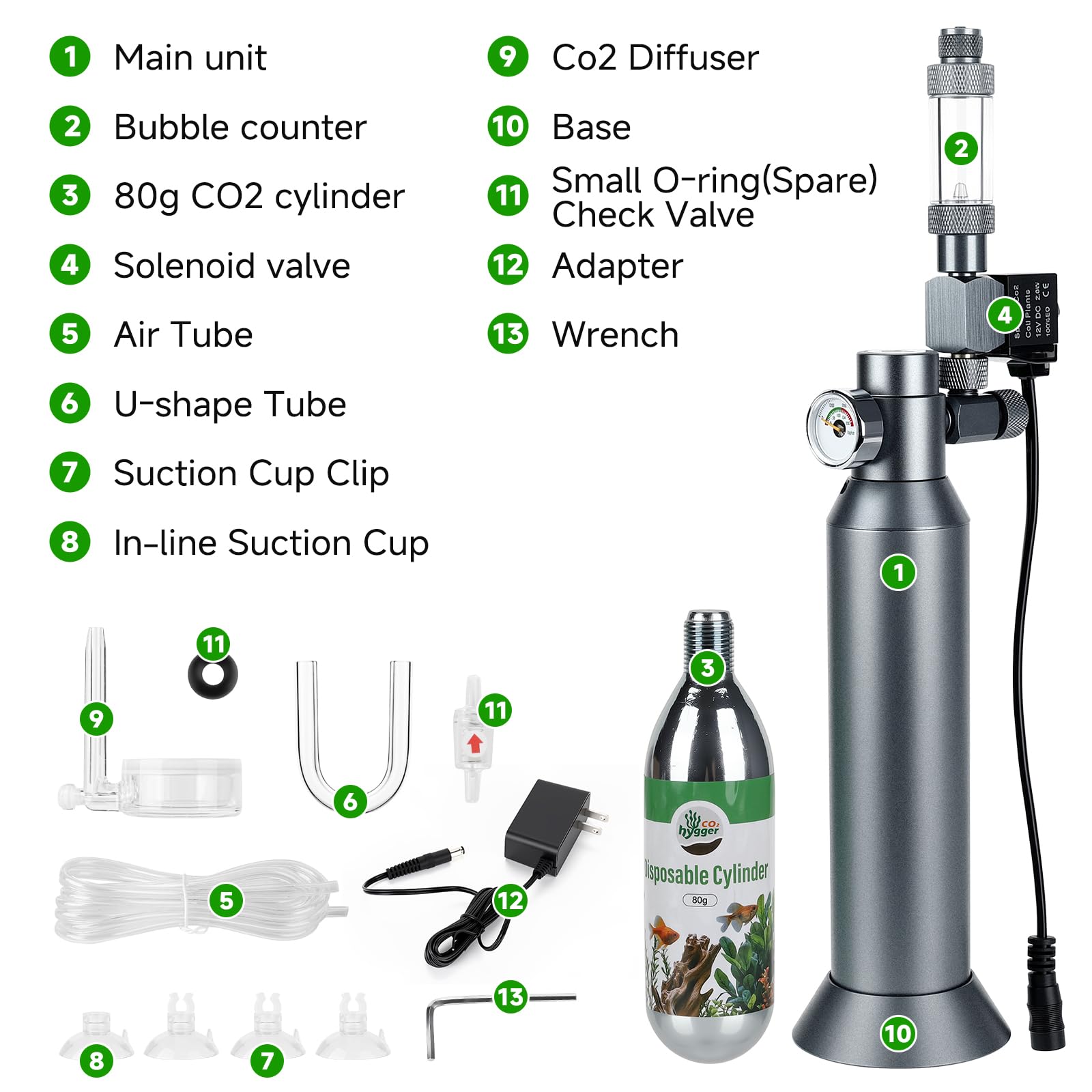 Regulador de CO2 de escritorio con cartucho de CO2 desechable de 80 g con válvula solenoide, sistema completo de CO2 de acuario, compatible con rosca de 5/8 pulgadas para nano acuarios