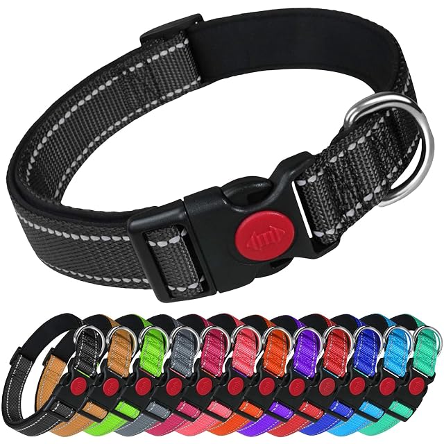 LARRYROO Collar reflectante de nailon para perro, hebilla de seguridad con bloqueo deslizante