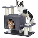 UYMI 3-in-1 Dog Stairs & Cat Scratching Post with Condo, Pet Steps for High Bed, Sofa, Couch, Tall Cat Tower, High-Strength Board for Indoor Small Cats Kittens Dogs Climbing Playing, 3 Steps-Dark Grey