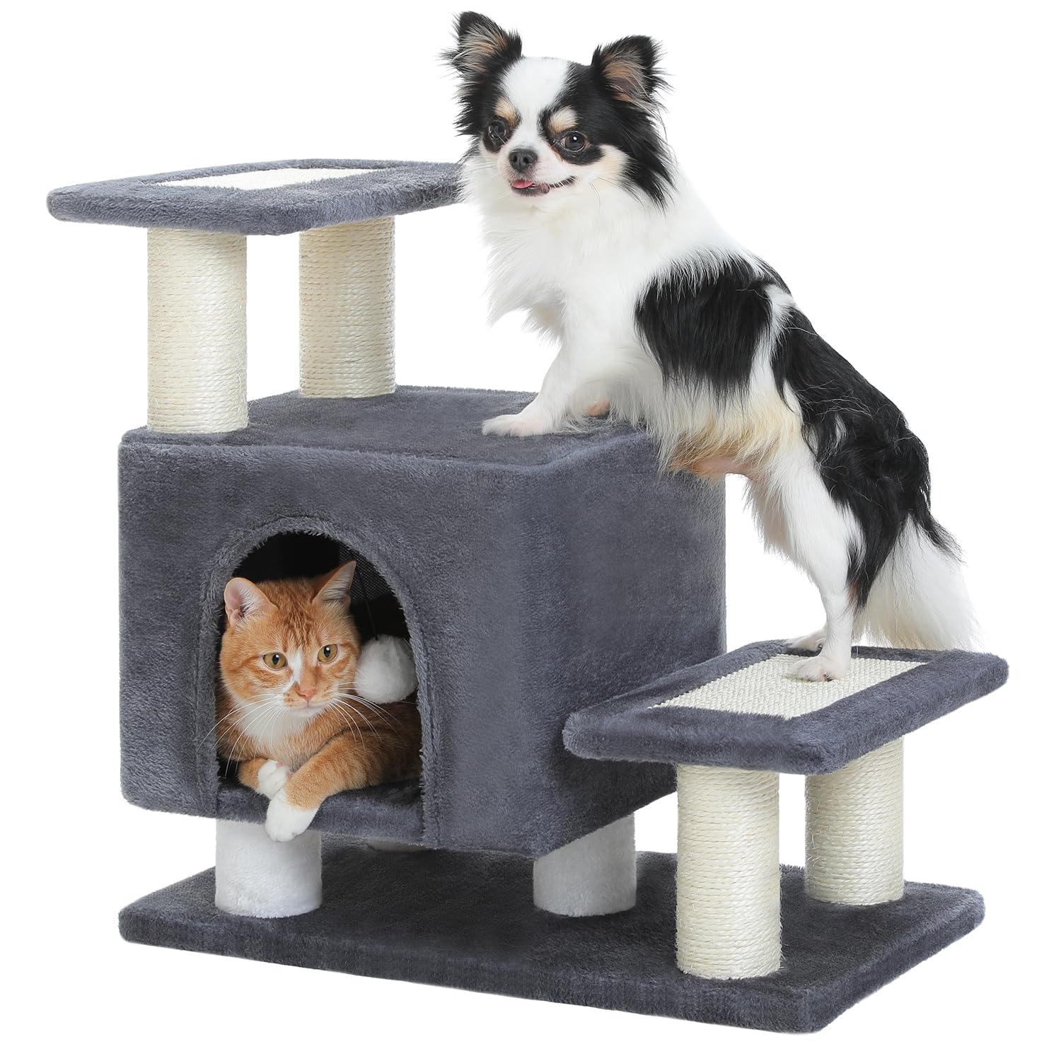 3-in-1 Cat Stairs with Scratching Post &amp; Condo, Pet Steps, Dark Grey