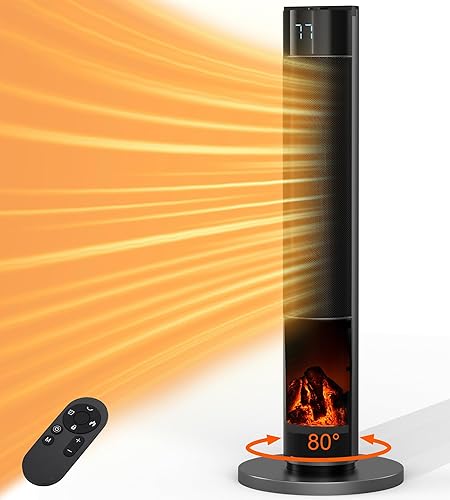 Calentador de espacio, calentador eléctrico portátil de 1500 W con control remoto, termostato ajustable, temporizador, protección de vuelco,