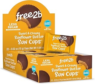Free2b Sunflower Butter Sun Cups, Safe for School and Allergy Friendly, Gluten-Free, Dairy-Free, Nut-Free, and Soy-Free, Sweet and Creamy Cups, 1-Cup Packages (Pack of 22)