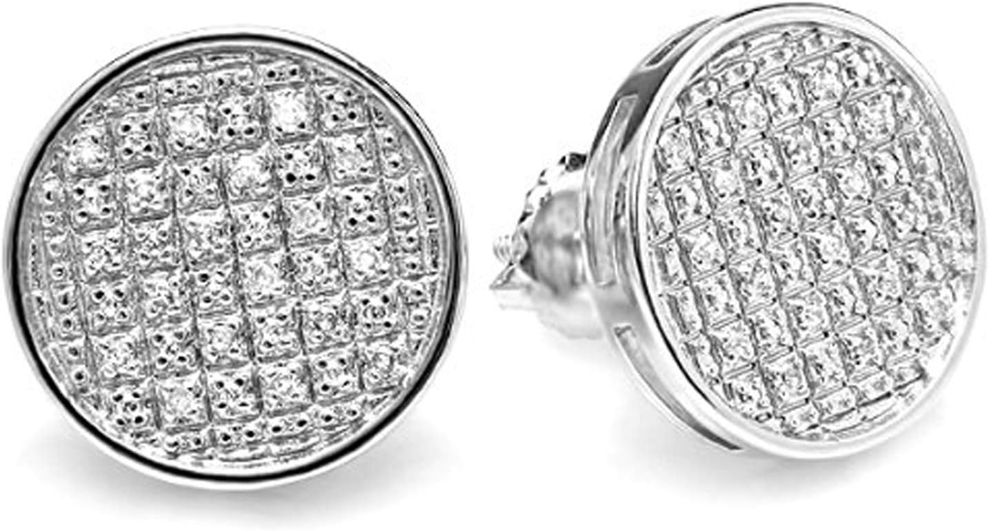 Dazzlingrock Collection 0.25 Ctw Natural Round White Diamond 13mm Circle Micropave Hip Hop Iced Out Studs in 925 Sterling Silver, Screw Back,Unisex Design Ladies,Mens Real Diamond Earrings