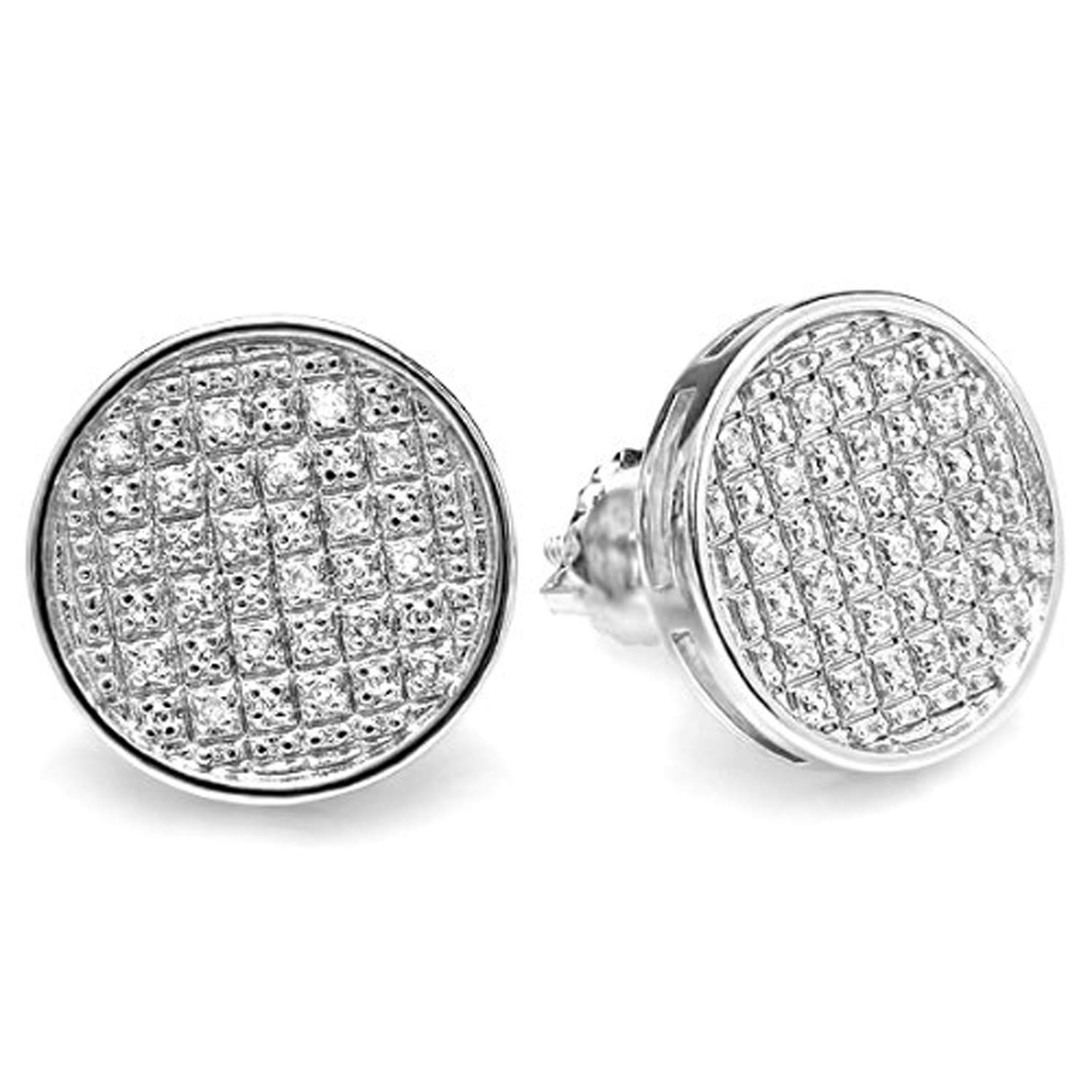 Dazzlingrock Collection 0.25 Ctw Natural Round White Diamond 13mm Circle Micropave Hip Hop Iced Out Studs in 925 Sterling Silver, Screw Back,Unisex Design Ladies,Mens Real Diamond Earrings