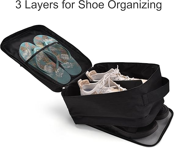 MOKETT Travel Shoes Bag Waterproof Storage Shoes Pouch Holds 3 Pairs of Shoes for Travel and Daily Use (Black,L)