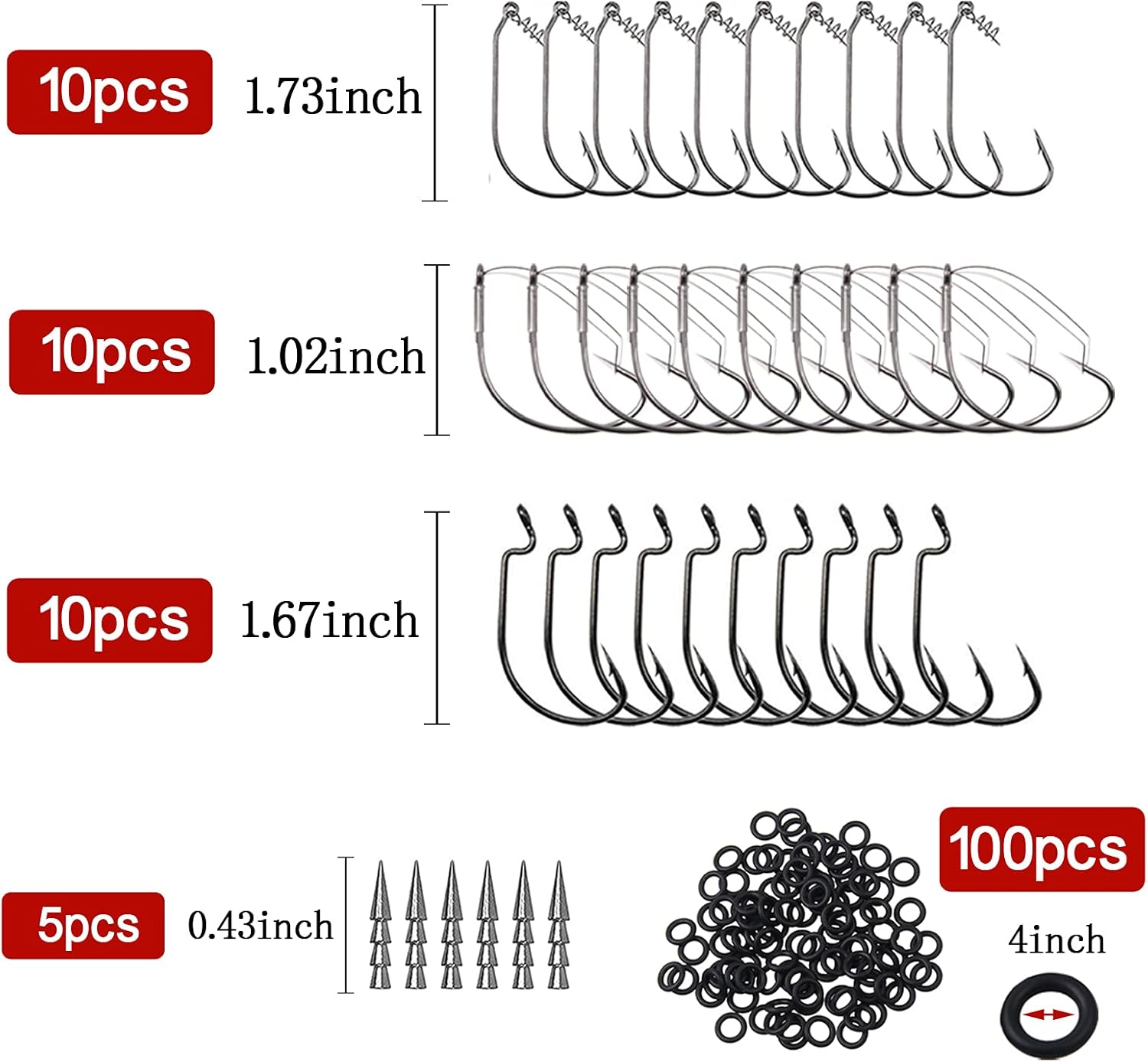 Wacky Worm Fishing Lures Kit, Soft Plastic Fishing Lures Wacky Rig Tool O-Rings Weedless Hooks Worms Baits Tackle Box for Bass Trout
