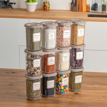 Porsima 1061 Spice Bowl Set with Swivel Lid Label - 350 cc with 12 Cappuccino Lids