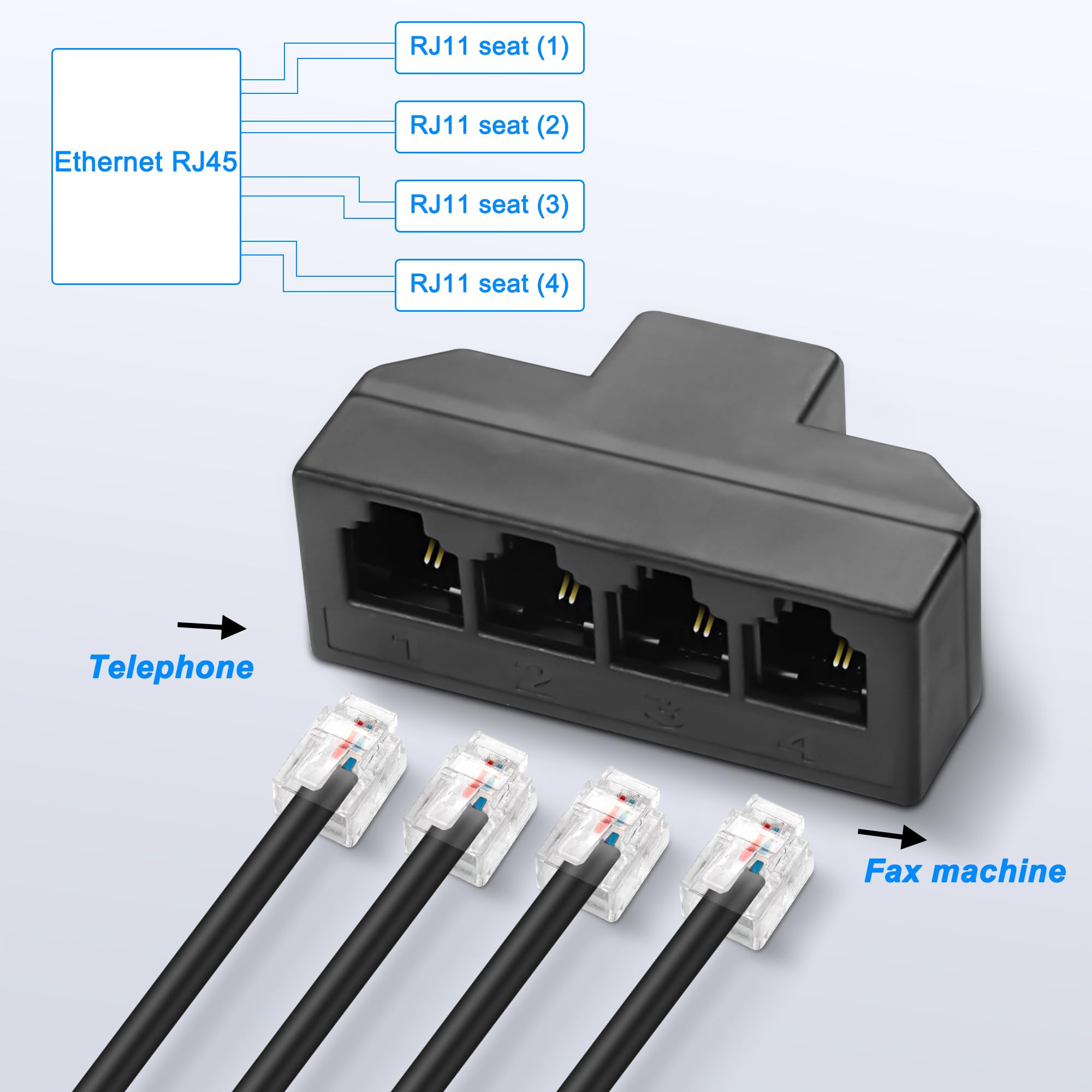 MEIRIYFA RJ45 to RJ11 Converter Adapter, Ethernet RJ45 8P8C Male to 4 Telephone Jack RJ11 6P4C Female Adapter Splitter for Network to Telephone