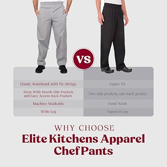 Professional Chef Work Pants for Men, Polyester Mens High Waisted Pants, Adjustable Chef Apparel with Deep Pockets, Gray and White Checkered Utility Pants