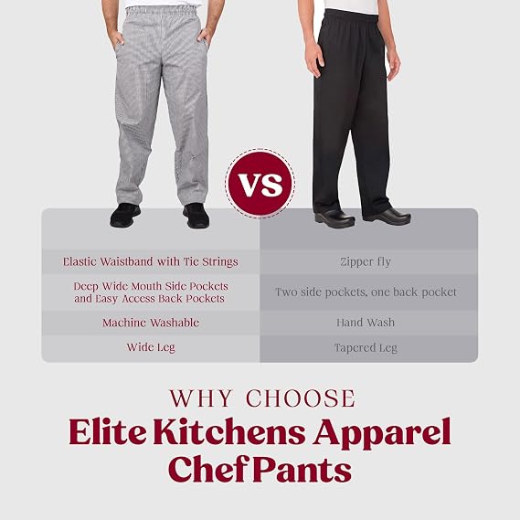 Professional Chef Work Pants for Men, Polyester Mens High Waisted Pants, Adjustable Chef Apparel with Deep Pockets, Gray and White Checkered Utility Pants