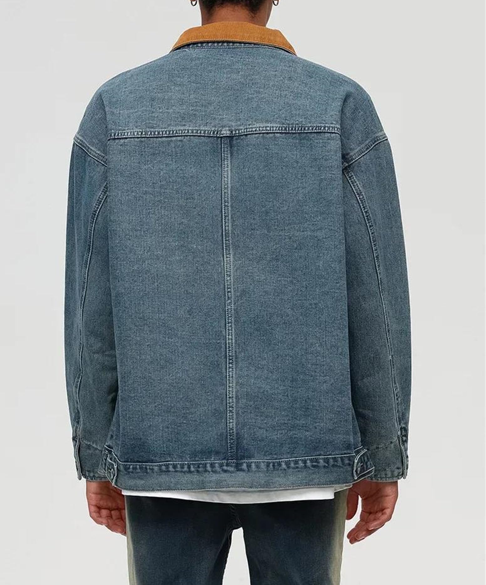 Tendencia Callejera Retro para Hombre Moda Versátil Bloqueo De Color Clásico Botón De Solapa Chaqueta Vaquera Primavera Y Otoño Chaqueta Informal Suelta Al Aire Libre