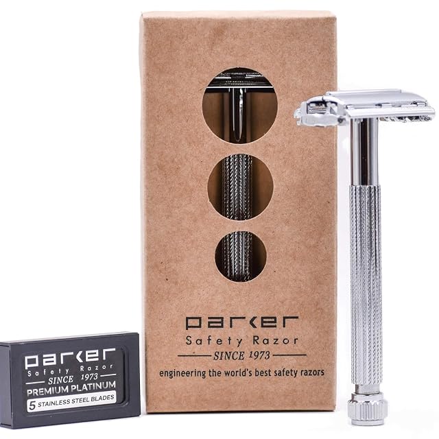 Parker 29L Chrome Long Handle Butterfly Open Double Edge Safety Razor for Men Women 5 Parker Premium Platinum