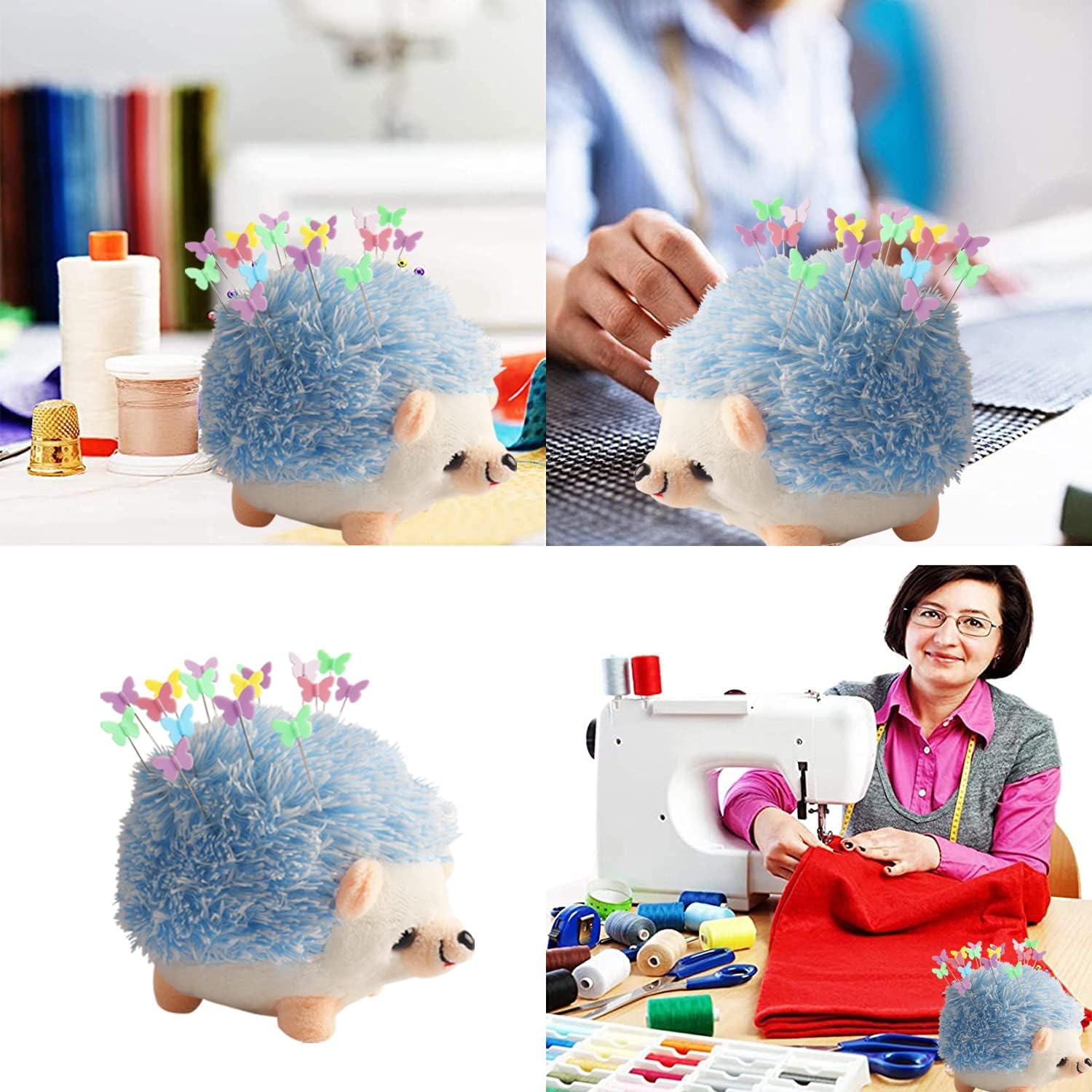 CICILIAYA Hedgehog Shape Pin Cushion, Cute Pincushions Sewing Kit Lovely Needle Cushions Pins Holder Sewing Accessories Supplies with 100Pcs Colored Butterfly Pins for Quilting DIY Crafts Patchwork