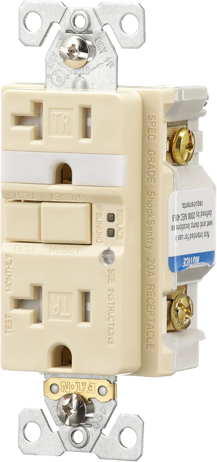 Eaton GFCI Self-Test 20A -125V Tamper Resistant Duplex Receptacle with Nightlight & Standard Size Wallplate, Ivory