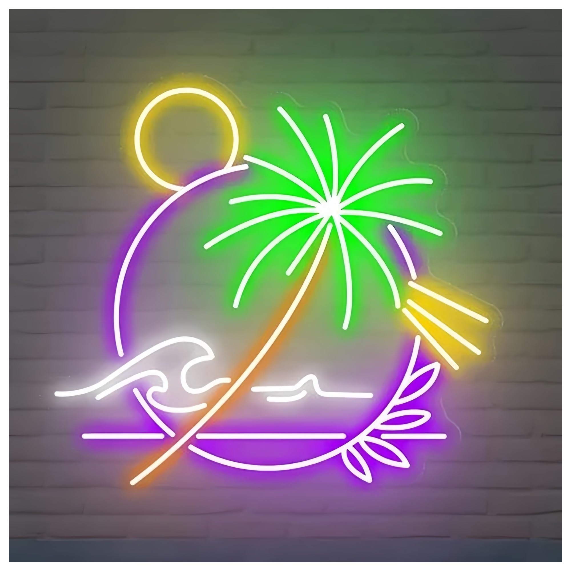SHOUXI Sign Lamp Palm Tree Neon Sign Beach Bar Club Neon Light Wall Decor Ocean Tropical Party Pub Summer Decoration(E,50CM)