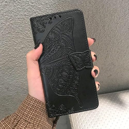 Miniatura 7 de Funda compatible con iPhone 14 tipo cartera para mujer, de piel sintética con relieve de mariposa, funda tipo folio, tarjetero y ranuras para