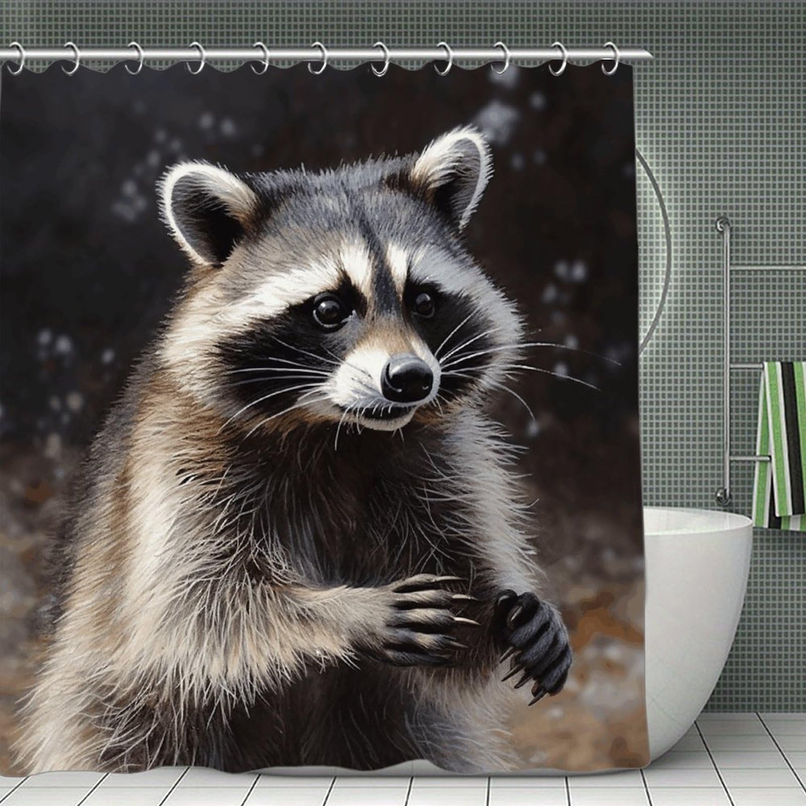 VstaDank Raccoon Bath Curtain Elegant Heavy Duty Shower Curtains 70x70 in Rustic Farmhouse Cloth Shower Curtains Neutral Modern Bath Curtain for Bathroom