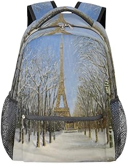 Mochila escolar durável para faculdade, torre Eiffel de neve, mochila casual resistente à água, mochila para mulheres e homens, mochila para laptop campus para viagens, negócios, caminhadas, Multicor, Large