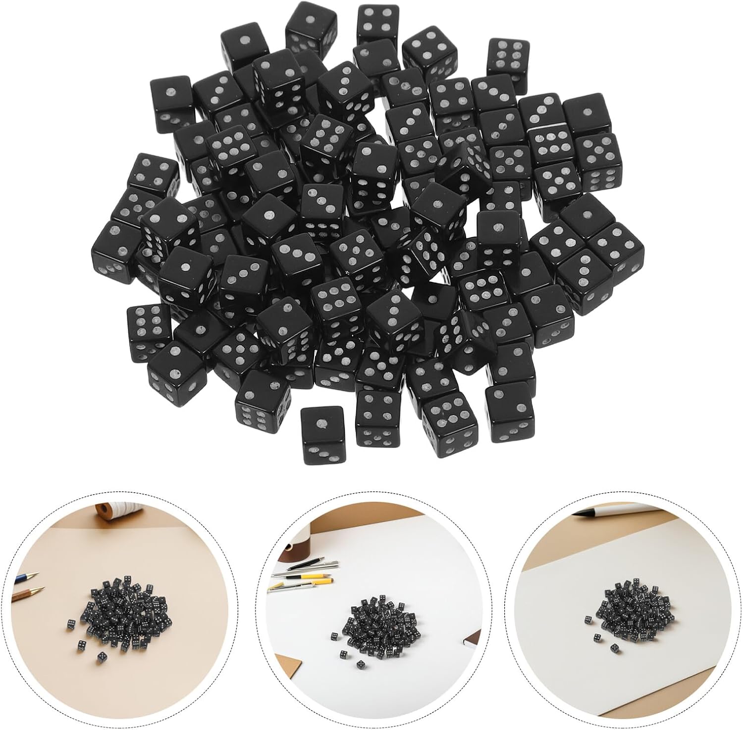 100pcs Mini Black Dice with Clear Dots for Tabletop Games Craft Projects Party Use Tiny Game Dice and Math Learning