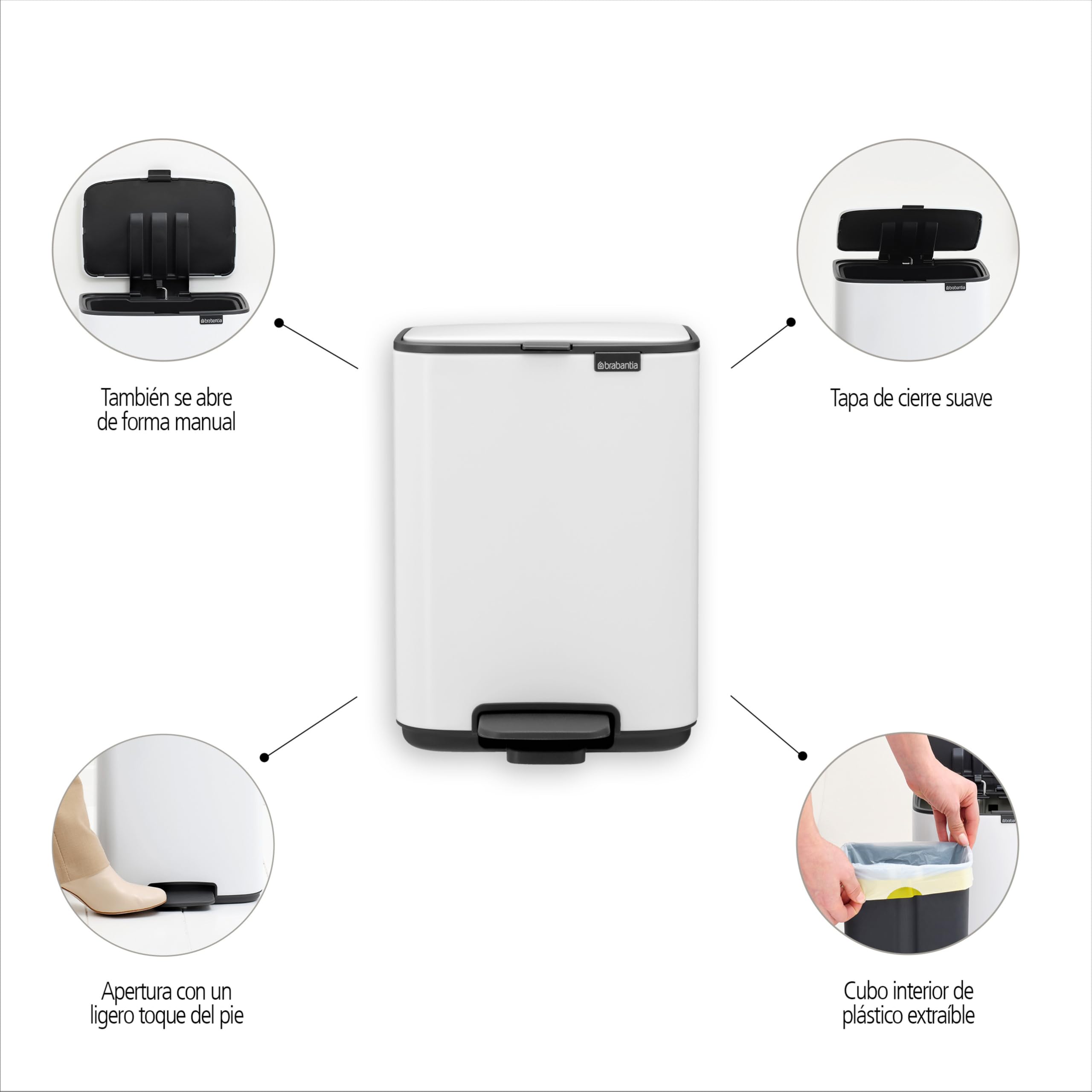 Brabantia Bo Pedal Cubo de basura 30L (beige claro), papelera cocina con diseño compacto y sistema de apertura con pedal, cubo basura reciclaje con cubo extraíble, incluye bolsas PerfectFit