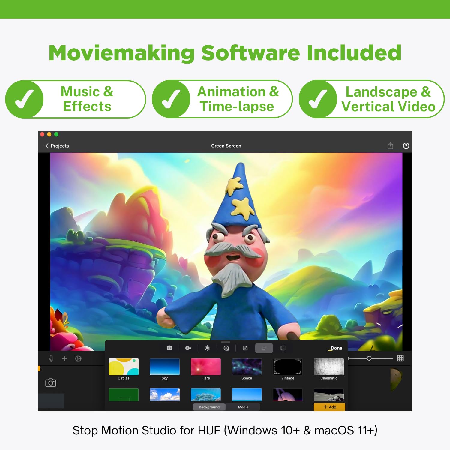 HUE Animationsstudio: komplettes Stop-Motion-Kit (Full HD 1080p flexible Kamera, Software, Buch) für Windows/macOS (Schwarz)
