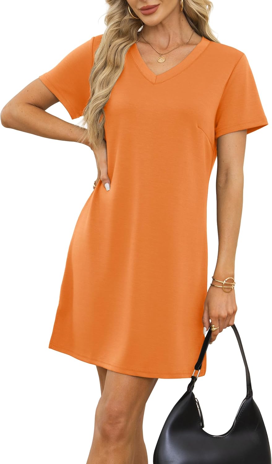 RUMIA Summer Dresses for Women 2026 V-Neck Casual Sundresses T-Shirt Dress - Image 3
