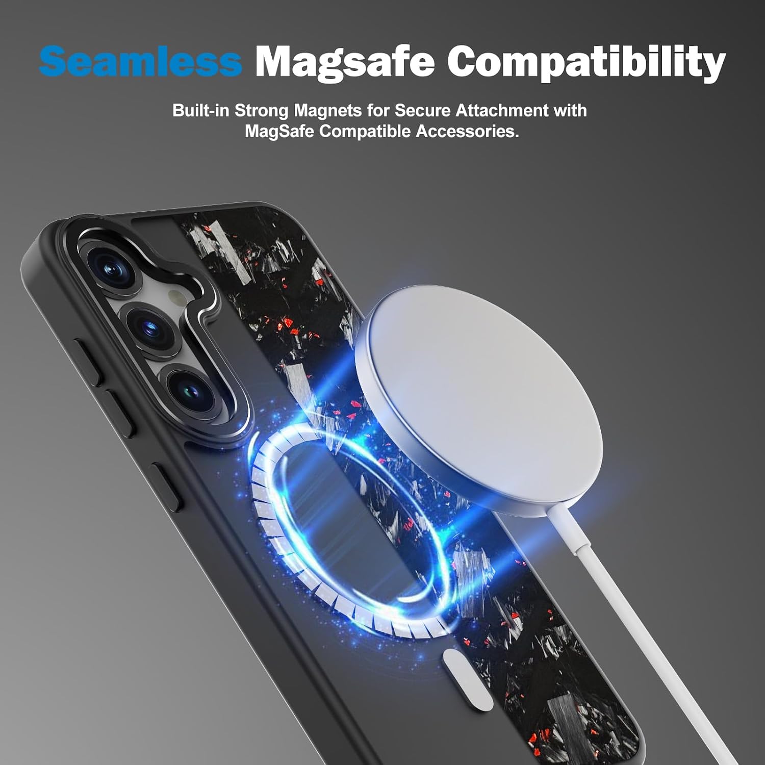 Flux Series Genuine Forged Carbon Fiber Case for Samsung Galaxy S25/S24, Built-in Magnets, Compatible with MagSafe, Military Grade Drop Protection, Shockproof Phone Cover - Glossy Red