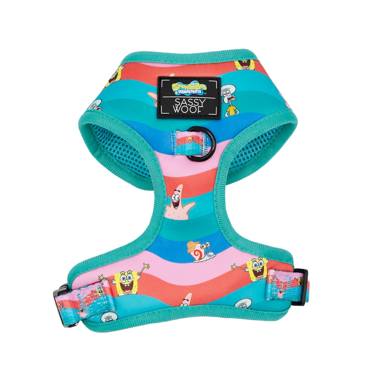 Sassy Woof Dog Adjustable Harness - Spongebob Squarepants™ and Friends - M, Breathable Mesh, No Pull Design with Two D-Rings, Perfect for Medium Dogs