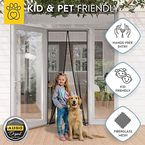 Miniatura 6 de AUGO Puerta mosquitera de fibra de vidrio magnética, autosellante, resistente, manos libres de malla que mantiene los insectos fuera - Pantalla de