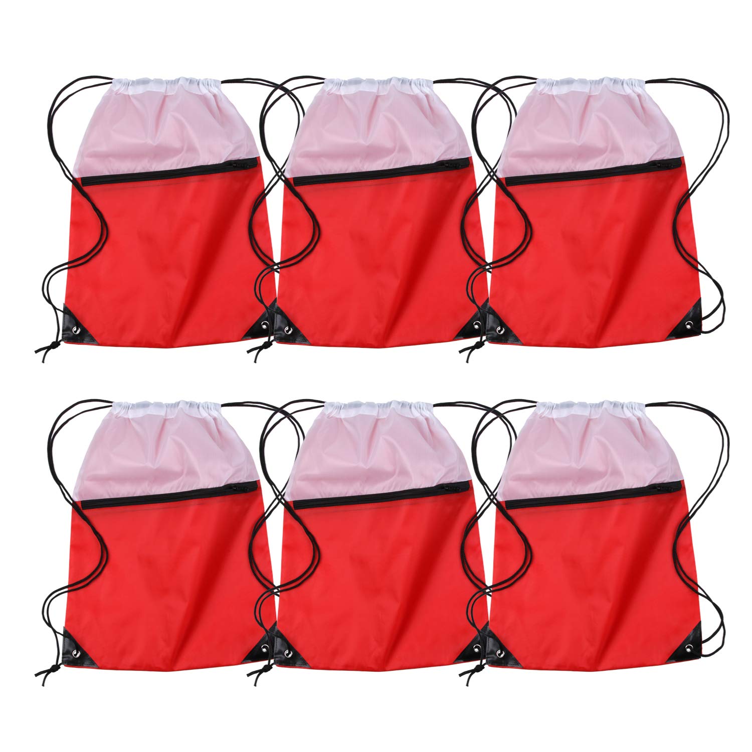 ICObutySports Gym Bag Sack Cheerleading Cheerleader Drawstring Backpack 6 Pack Men Women 210D Polyester (White/Red)