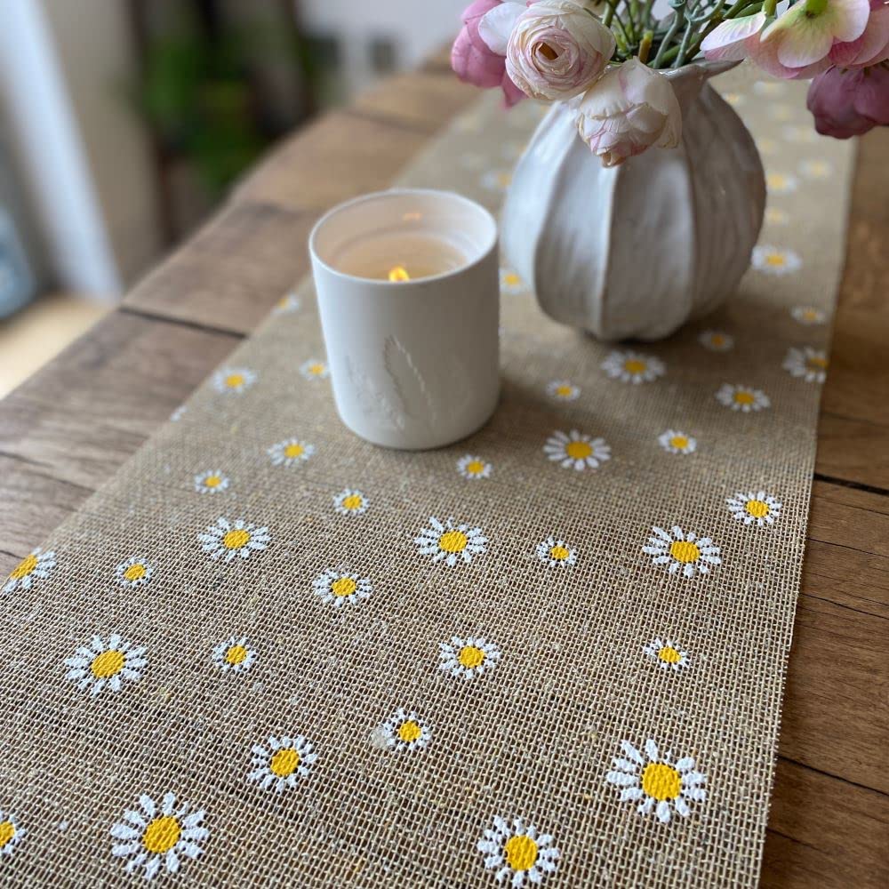 Luck And Luck Yellow Daisy Hessian Table Runner, Easter Party Table Decoration, Spring Home Decoration Gift, Daisy Runner, 5M