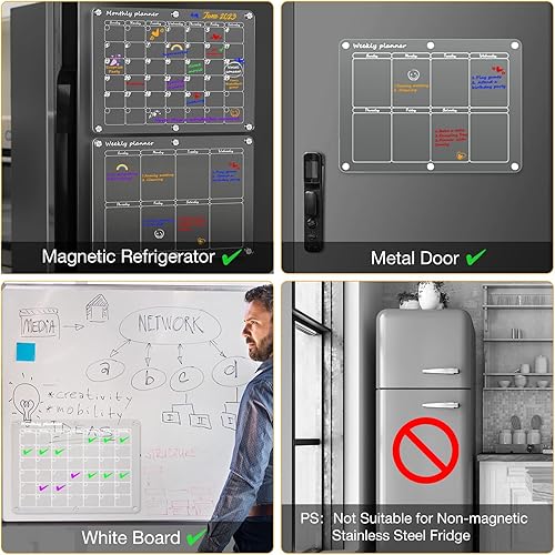 Miniatura 6 de Calendario magnético acrílico para refrigerador de 16 x 12 pulgadas, calendario mensual transparente, pizarra magnética de borrado en seco para
