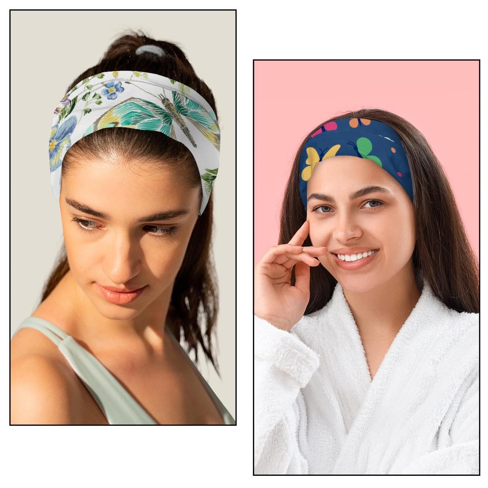 Lot de 6 bandeaux larges pour femme - Motif ethnique bohème - Antidérapants - Pour le yoga, la sueur, le sport et l'entraînement