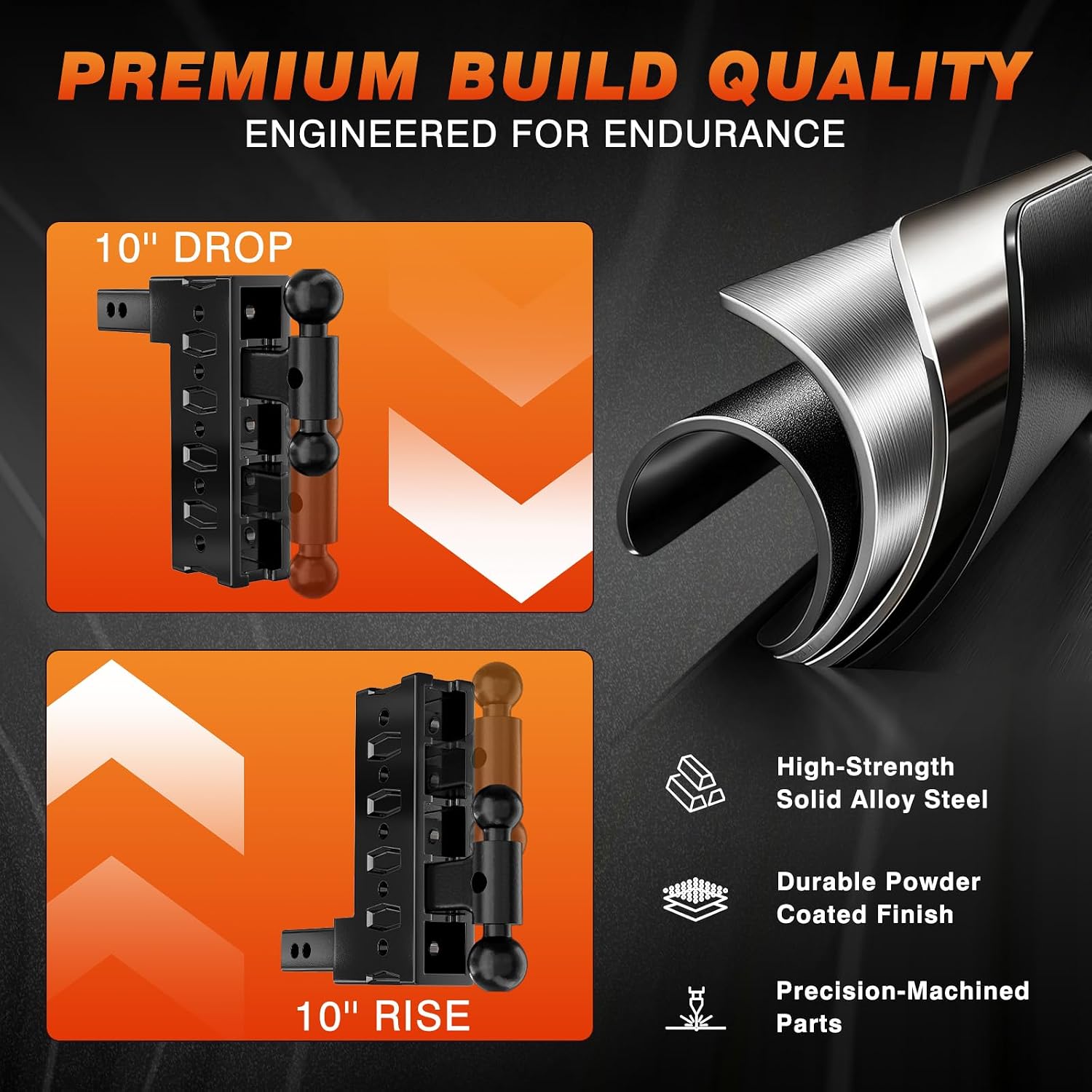 Adjustable Trailer Hitch for 2" Receiver 6000 LBS Towing Capacity, Tow Hitch with 10" Drop/Rise, Dual Ball Mount (2" & 2-5/16") with Pintle Lock&Locking Hitch Pins, Drop Hitch for Trucks
