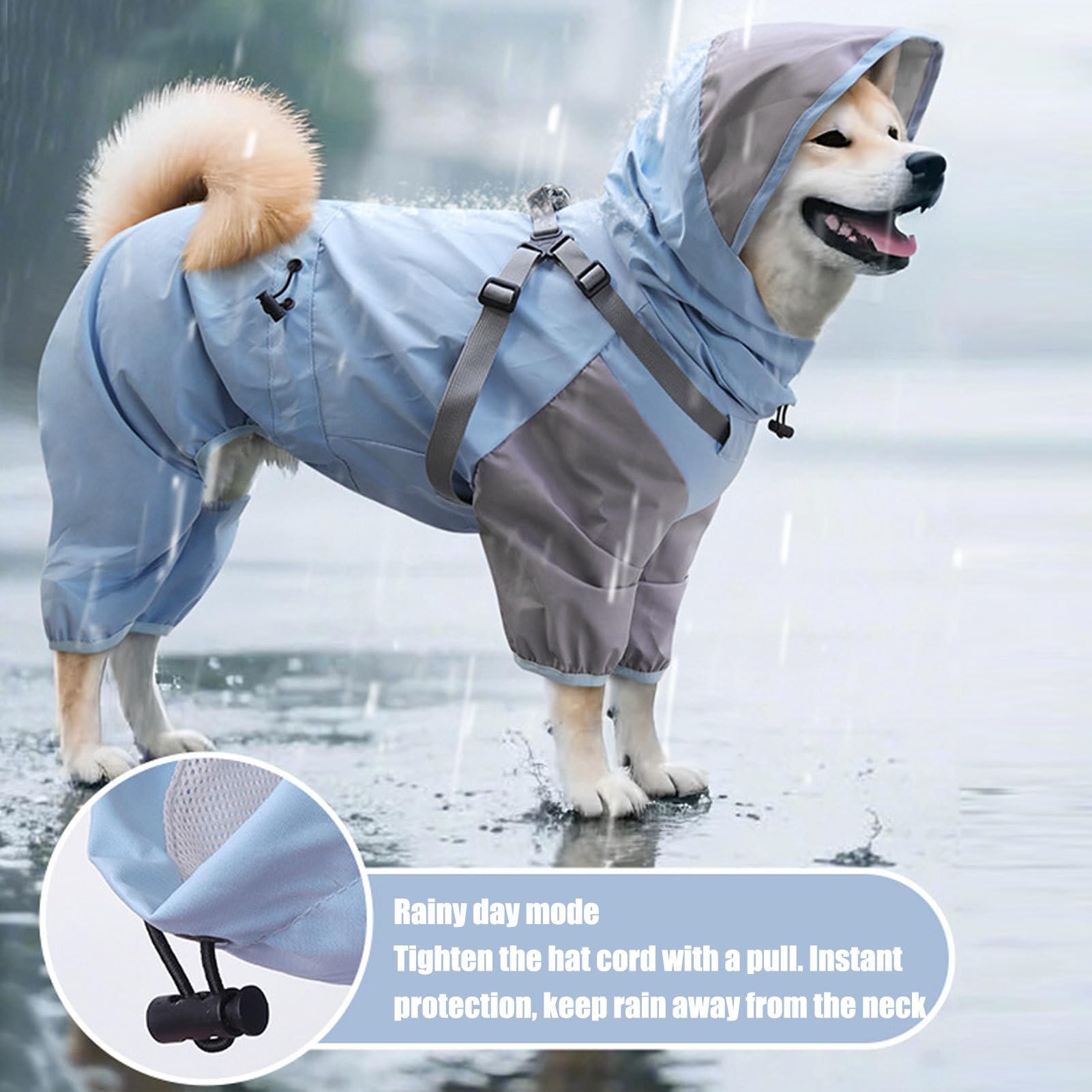 Impermeabile per Cane Grosso Cappuccio Rimovibile e Regolabile | Antipioggia per Cani Grandi Per Passeggiate Invernali all'Aperto, Addestramento, Campeggio sotto la Pioggia