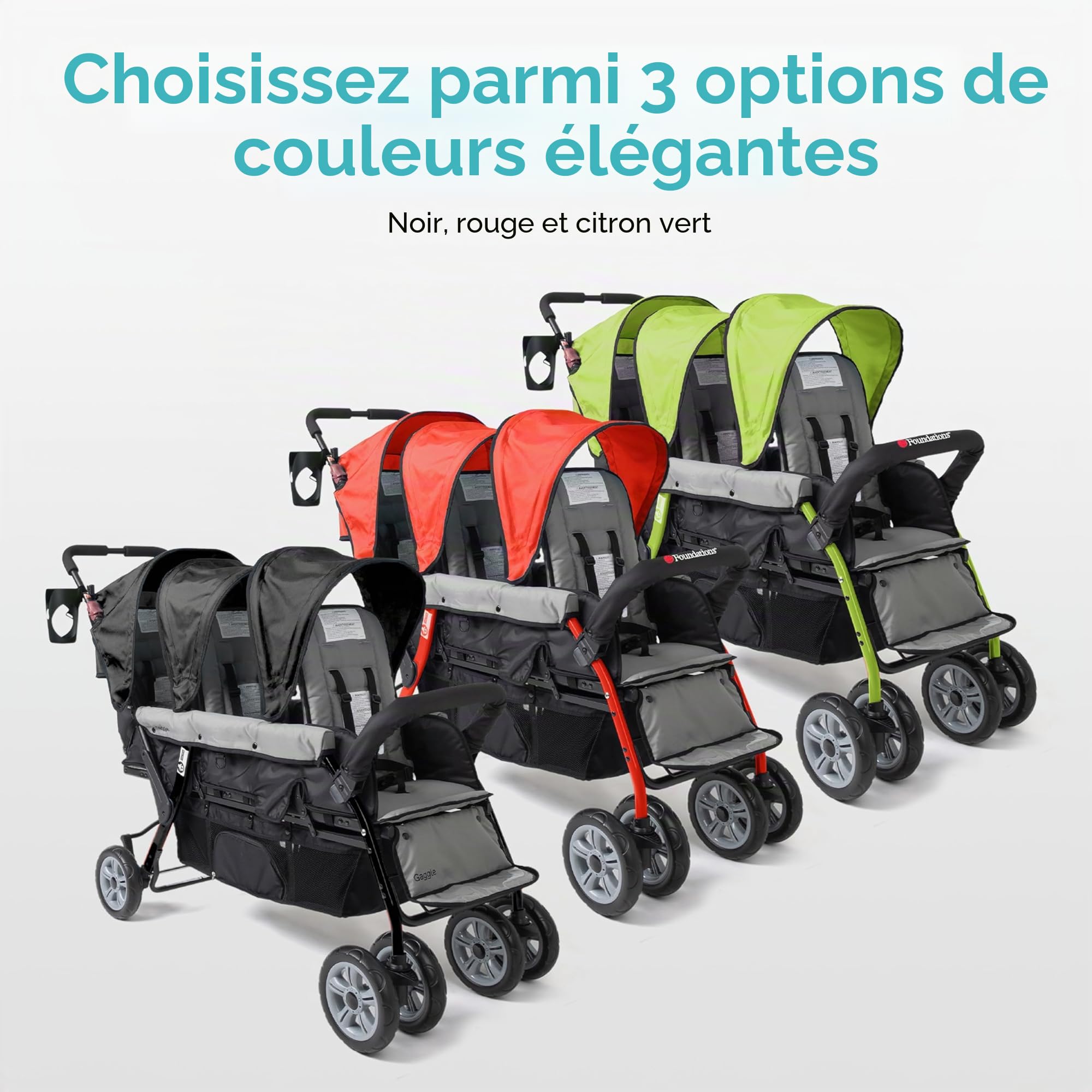 Gaggle Poussette triple Compass 3 places pour bébé et 2 tout-petits, noire