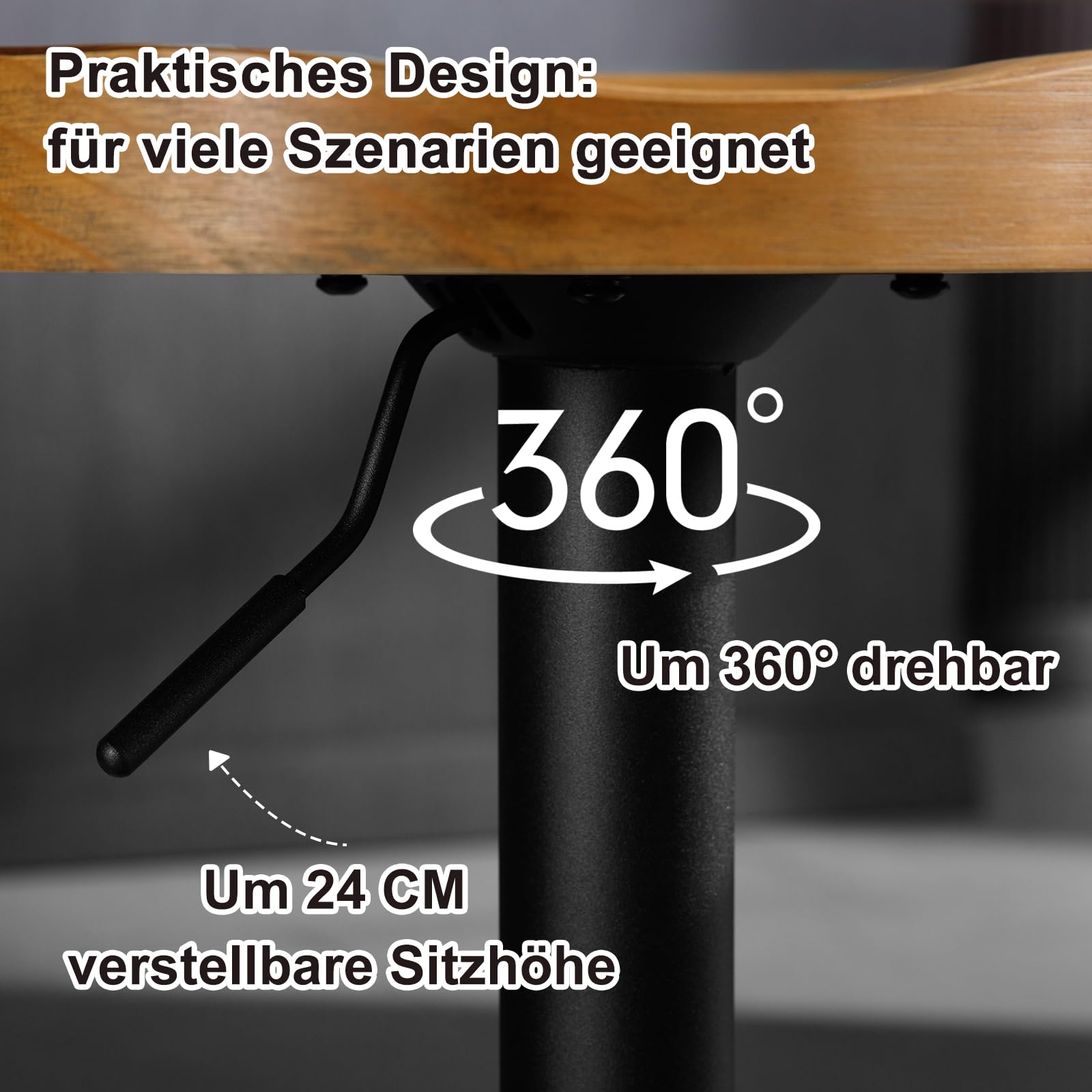 WOLTU Barhocker 2er Set, Hocker höhenverstellbar drehbar, mit Sattelsitz Fußstütze, Drehhocker aus Massivholz Metall, Küchenhocker Schminkhocker Arbeitshocker, dunkle Holzoptik, BH413dc-2