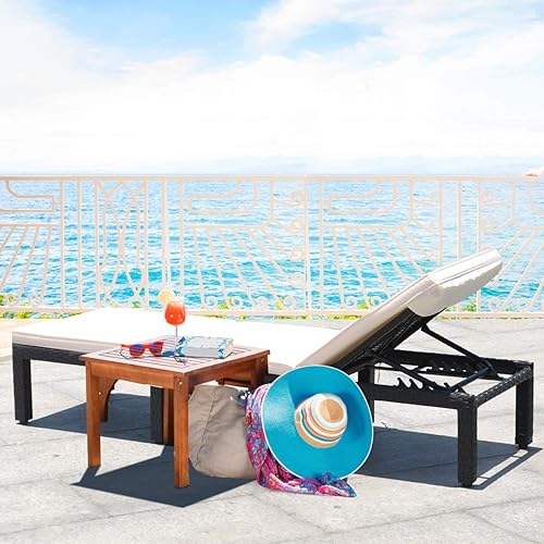 Miniatura 3 de HAPPYGRILL Silla de salón de ratán para patio, silla reclinable ajustable de mimbre con respaldo y cojín